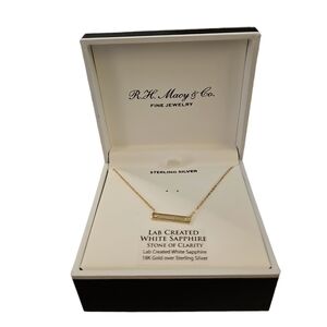 NIB for Mom Lab Created Saphire Bar 18k Gold over sterling silver necklace